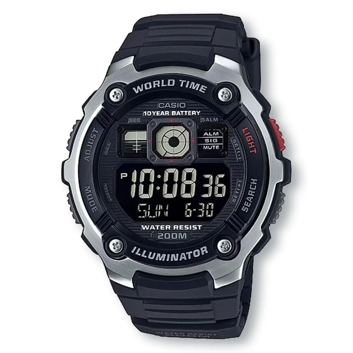 Casio AE2000W-1B Illuminator World Time 10-Year Battery Digital Watch Silver