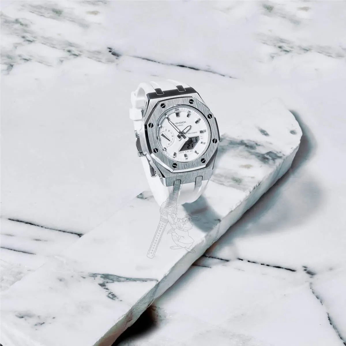 GMA-S2100 G-shock Watch – Metal Case w/ Strap Mod – Mid-size White Dial by Casio