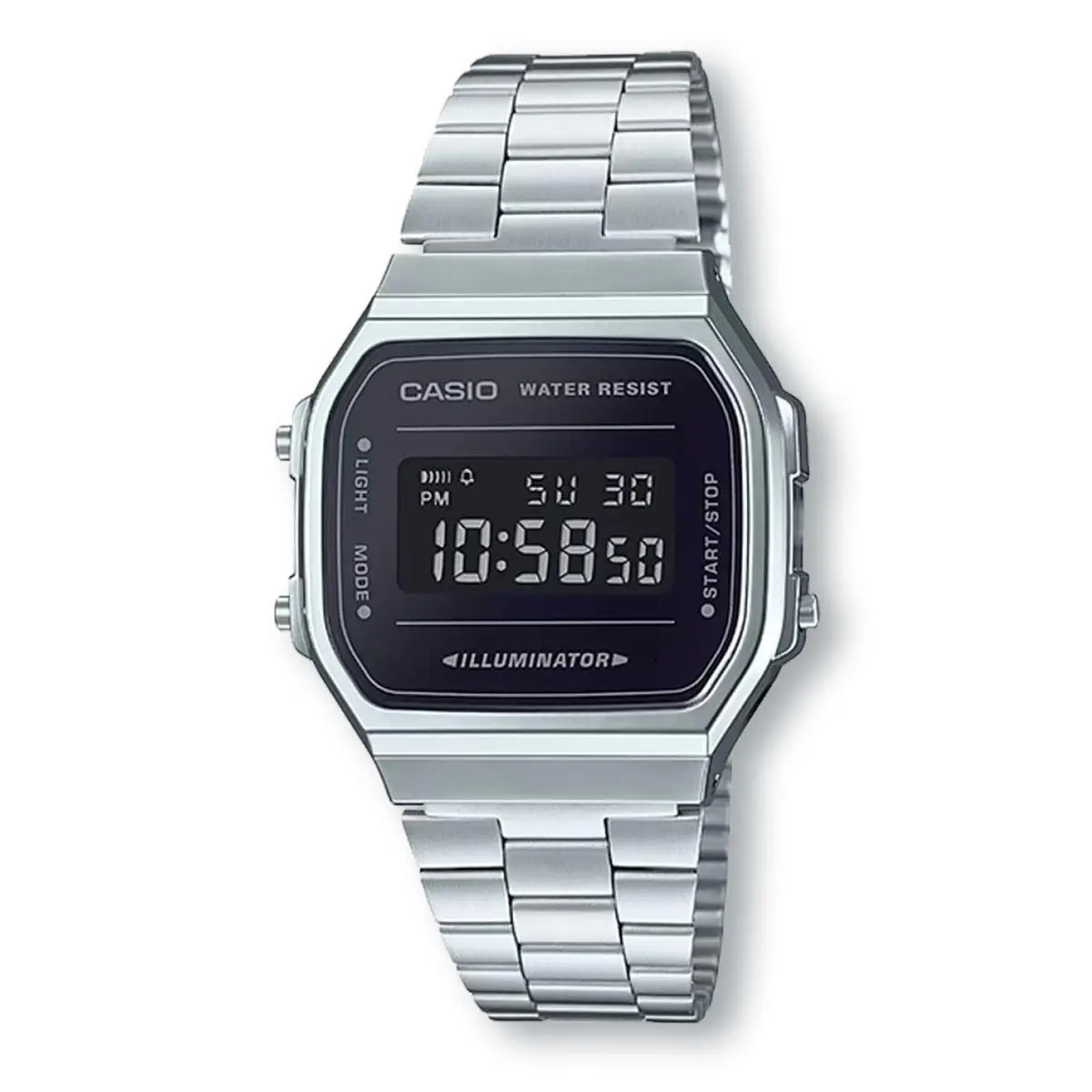 Casio A168WEM-1E Digital Electro Luminescence Watch Silver