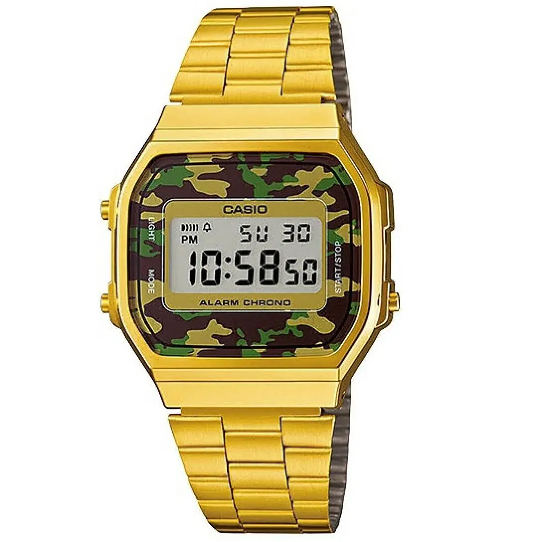 Casio Gold Retro Unisex Digital Watch A168WEGC-3 with Camouflage Dial