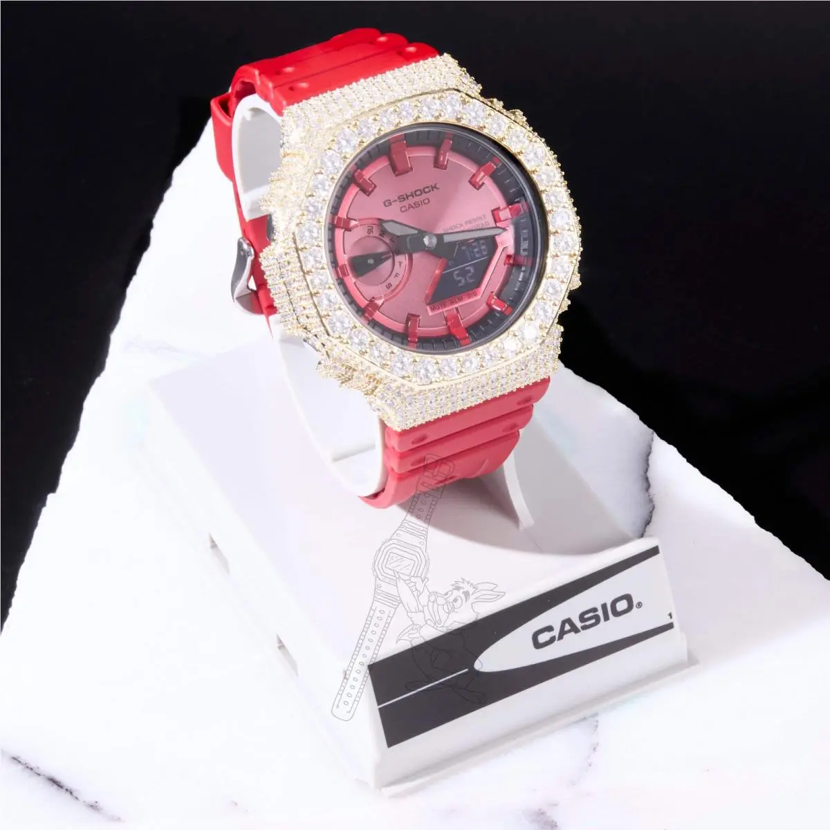 G-shock GA2100 Red Dial Iced Out Moissanite Mod D Color Vvs Men`s Watch by Casio