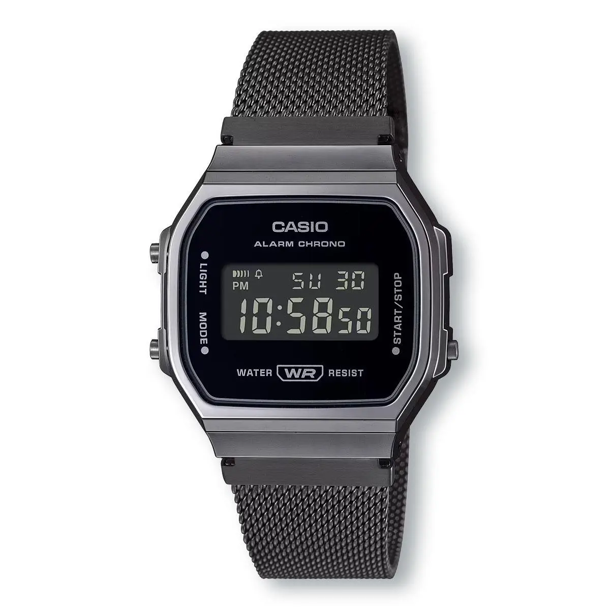 Vintage 36mm Black Resin Case Black Stainless Steel Band Unisex A168WEMB by Casio