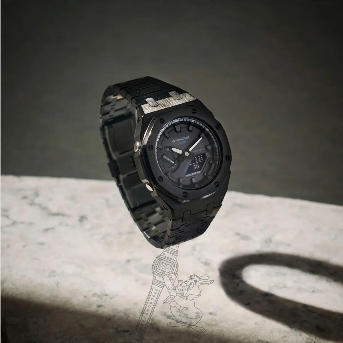 GA-2100 G-shock Watch – Black Metal Case Mod – Black Dial by Casio