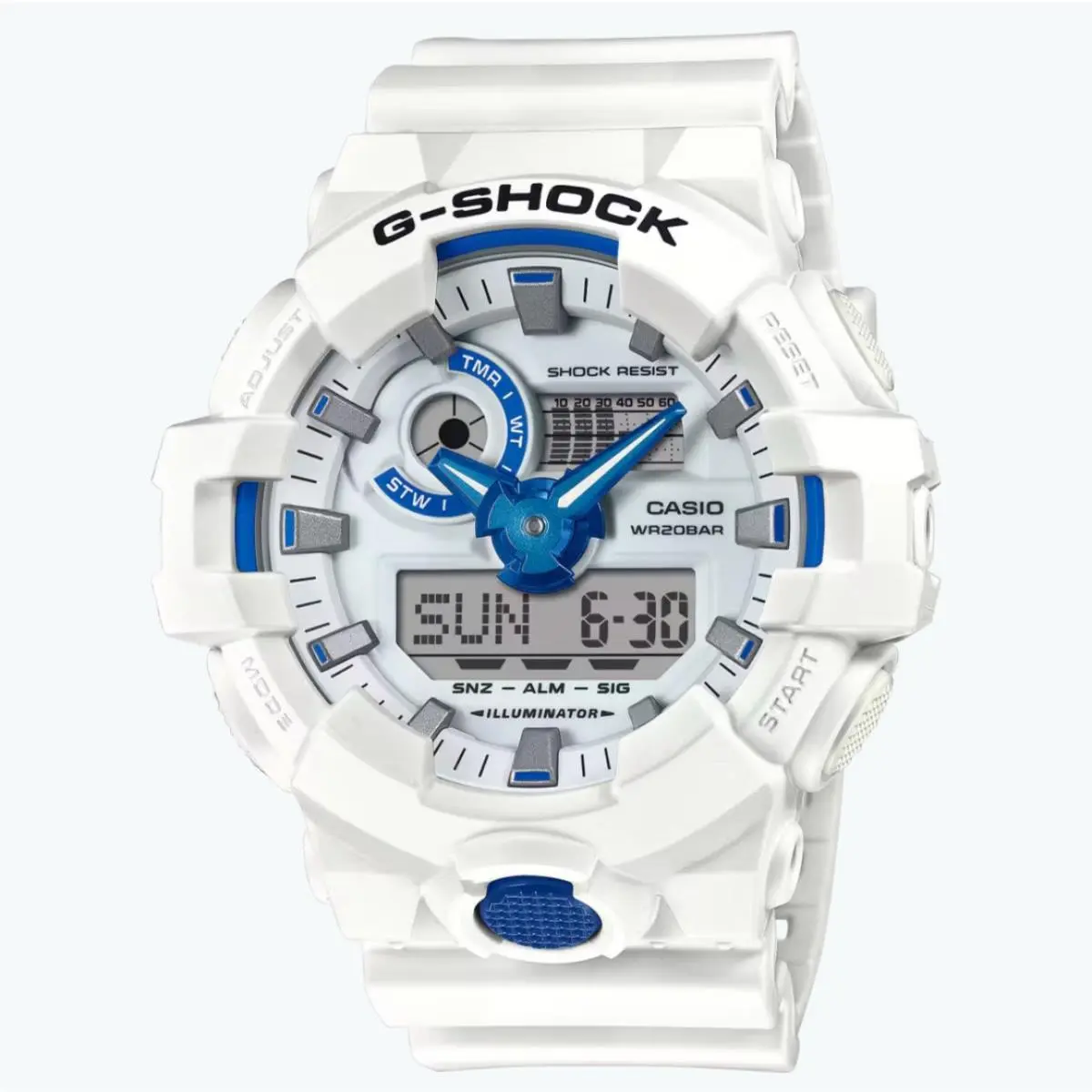 G Shock Analog-digital GA-700 Series GA700HDS-7A All White with Blue by Casio