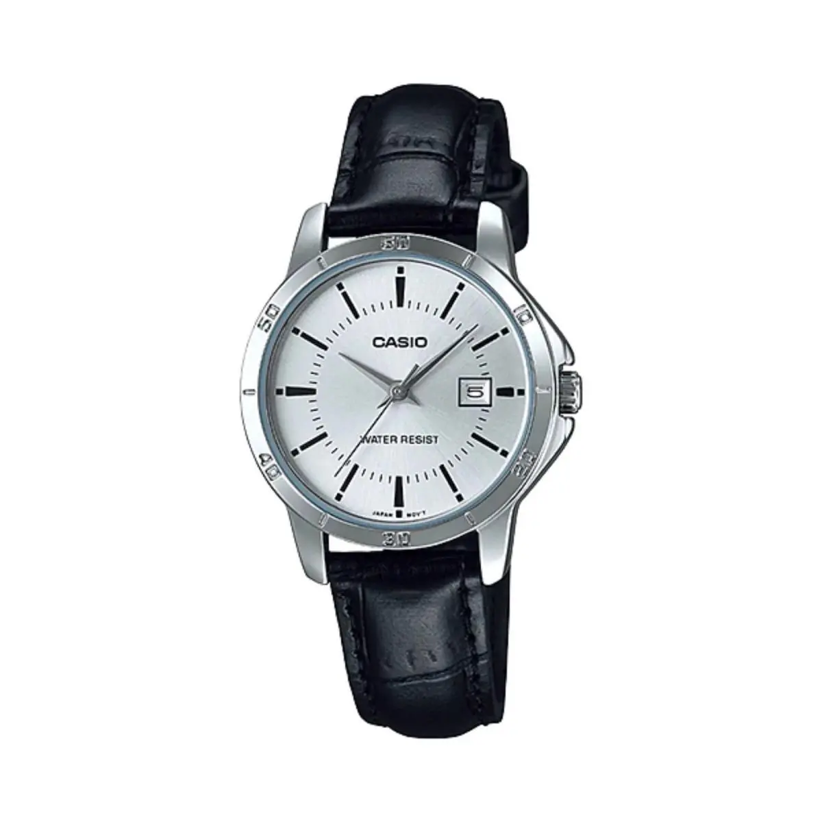 Casio Women’s Silver Dial Black Leather Strap Watch - LTP-V004L-7AUDF