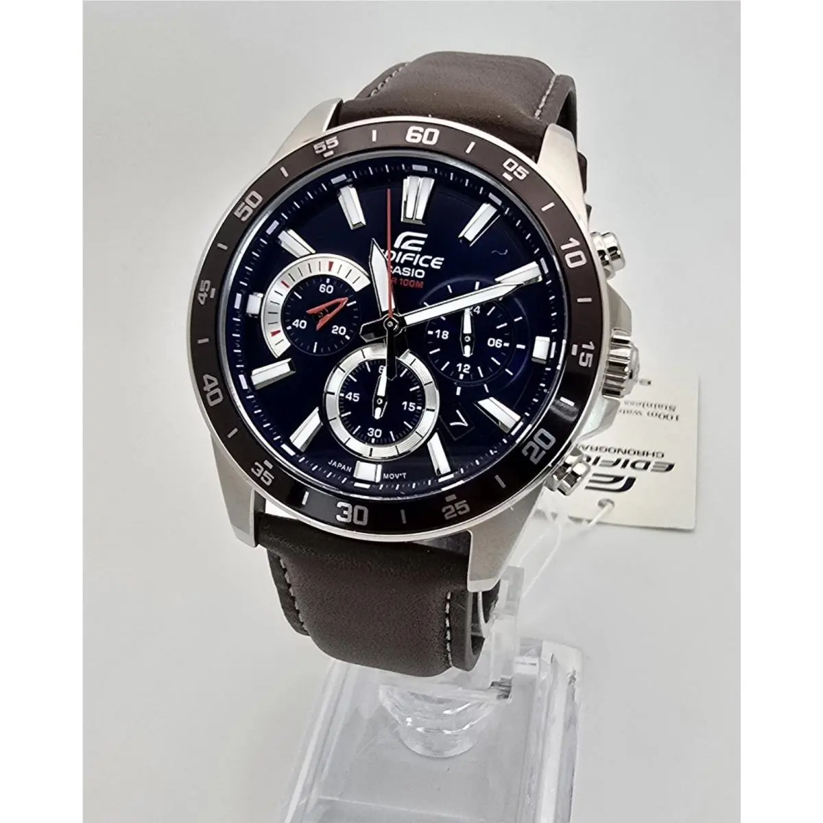 Casio Edifice EFV-570L-2AVUEF Men`s Chronograph Watch - Blue Dial Brown Leather