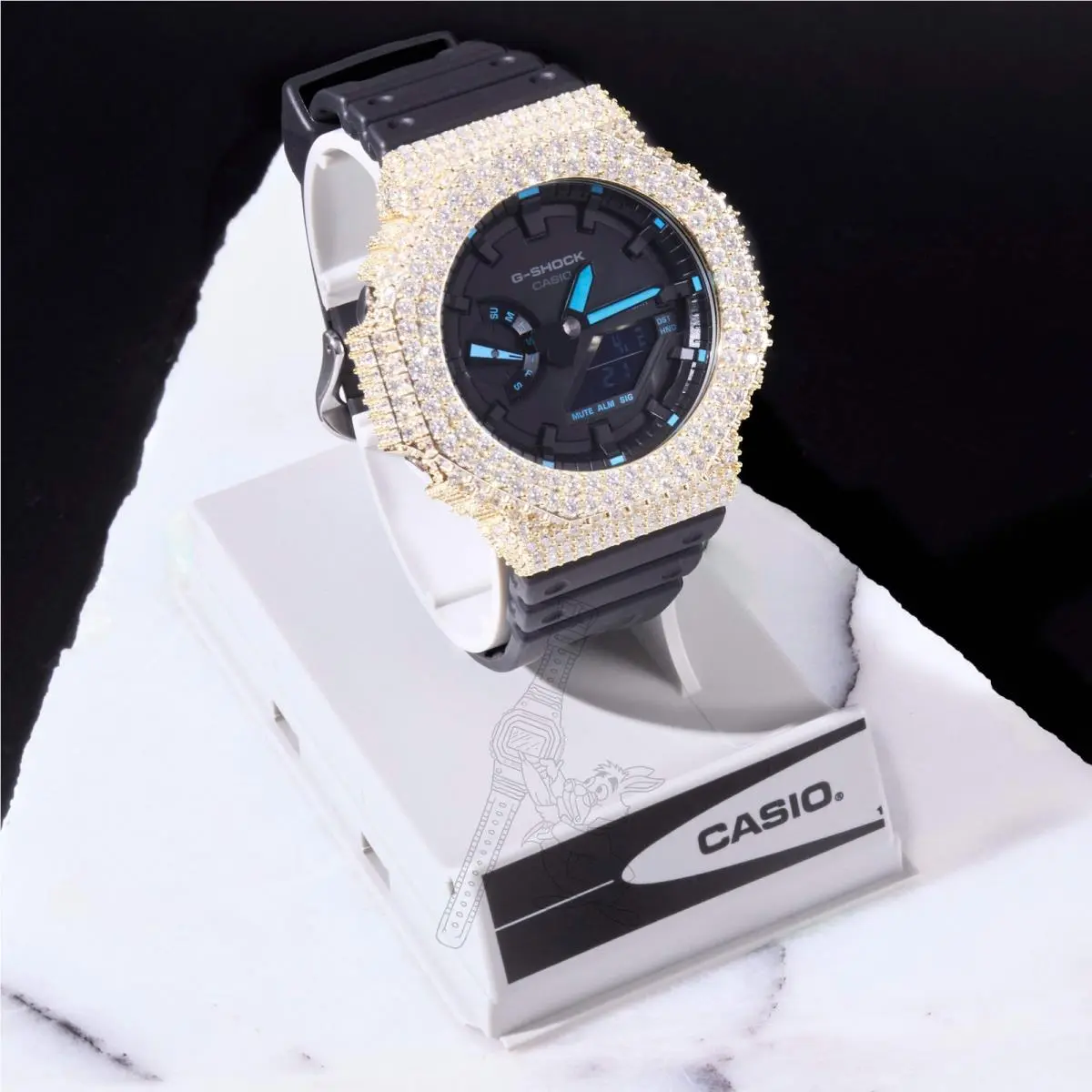 G-shock GA2100 Black Dial Iced Out Moissanite Mod D Color Vvs Men`s Watch by Casio