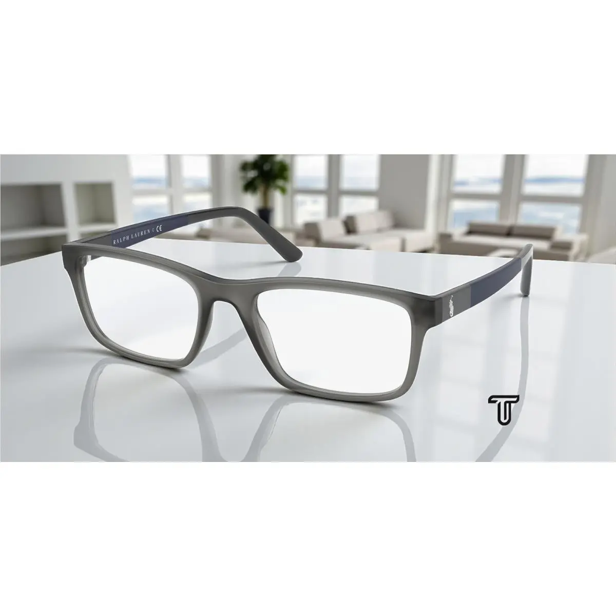 Ralph Lauren Polo PH2212 5763 Matte Transparent Grey Demo Lens 55 mm Men`s Eyeglasses