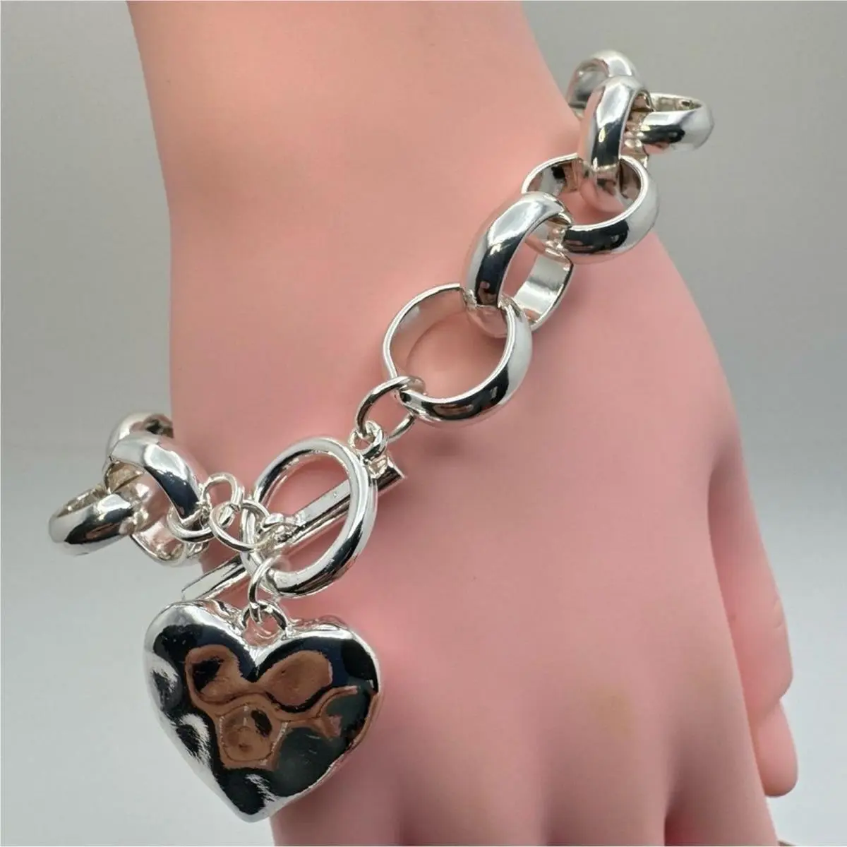 Calvin Klein Silver Chunky Chain Heart Toggle Bracelet