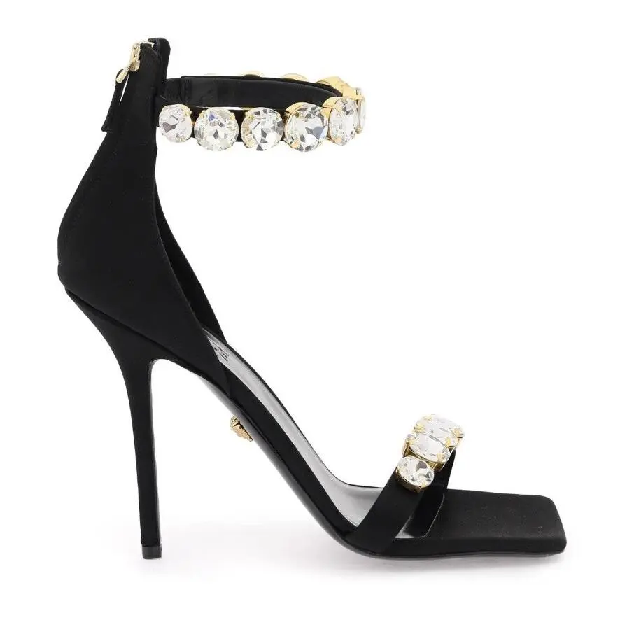 Versace Satin Sandals 110mm Embellished Crystals Ankle Strap Shoes Sz 40