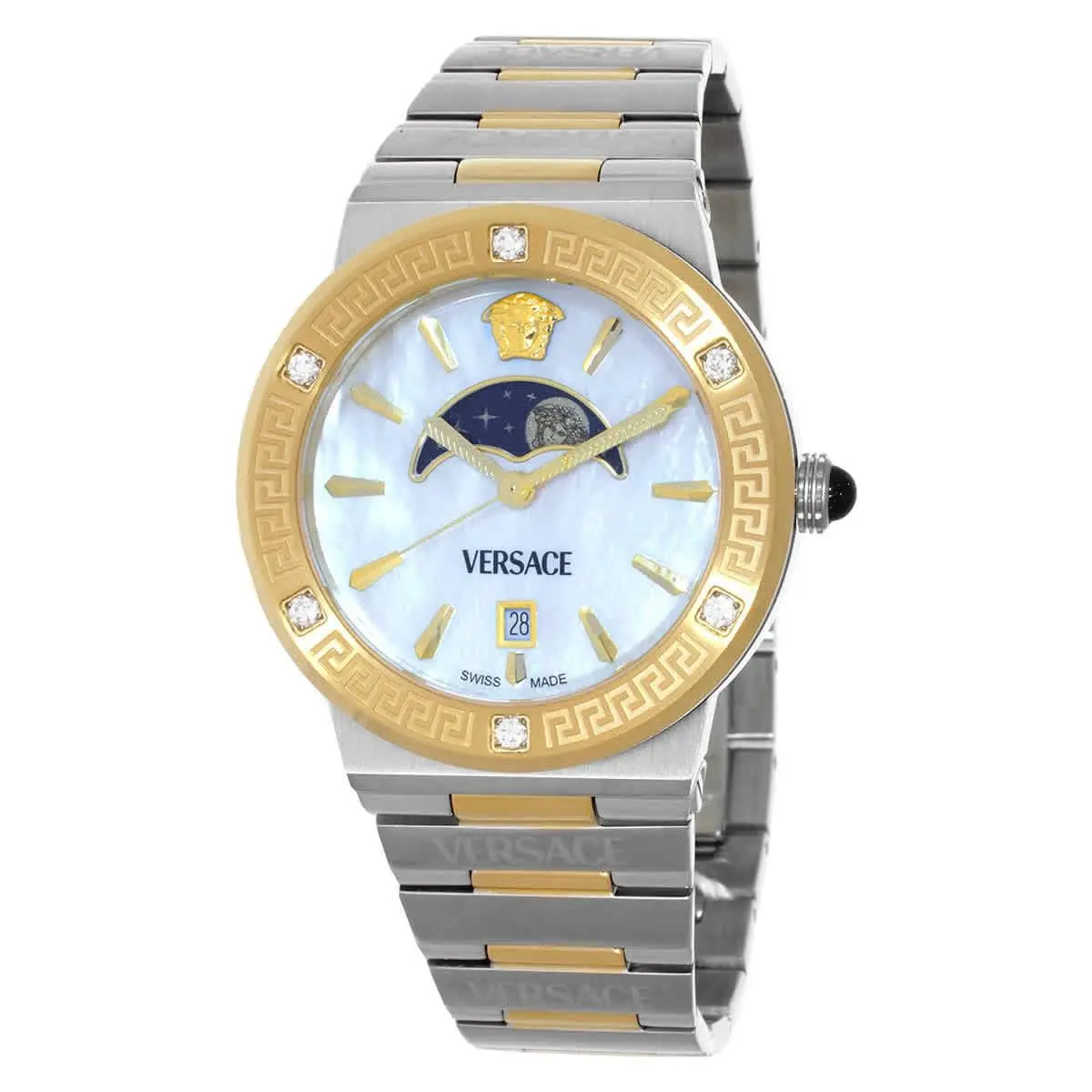 Versace Greca Logo Moonphase Quartz Mop Dial Ladies Watch VE7G00524