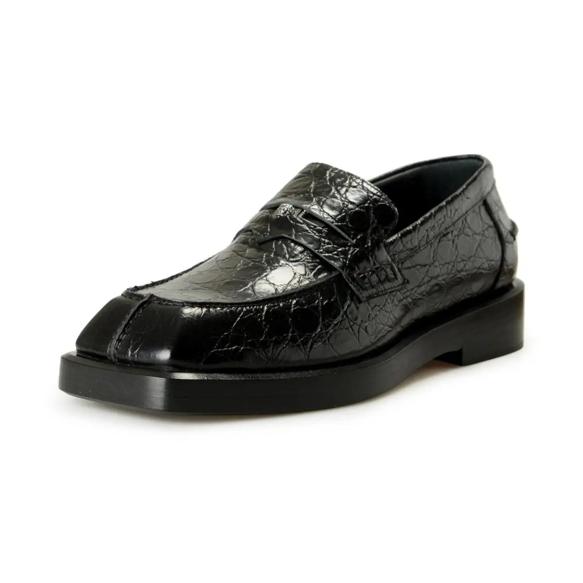 Versace Men`s Black Croc Print Leather Slip On Loafers Shoes US 13 IT 46