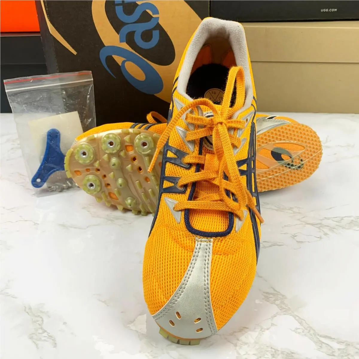 Asics Men`s Tigerorange Liquid Silver Track Field GN212 3025 Shoes Size 8.5