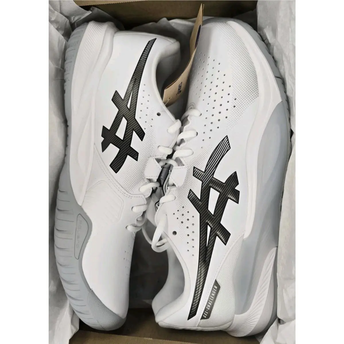 Asics Men`s Gel-challenger 15 Tennis Shoes White and Gunmetal Size 11.5