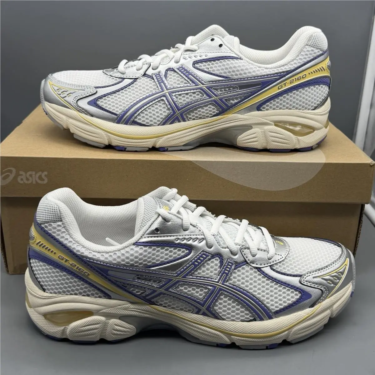 Asics GT-2160 Mens 7.5 White Silver Navy 1203A275 Casual Athletic Gym Shoes