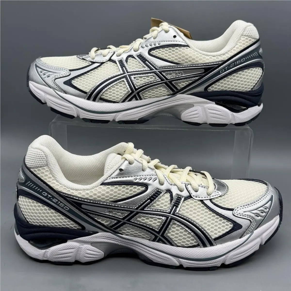 Asics GT-2160 Mens 7.5 White Silver Navy 1203A275 Casual Athletic Gym Shoes