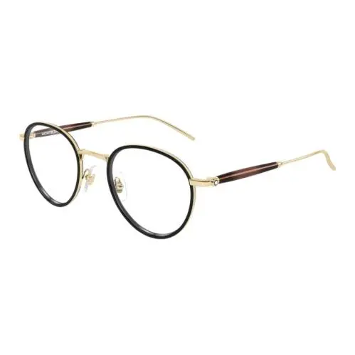 MB0442O 002 Gold Round Optical Eyeglasses Black Rim Havana Temples by Montblanc