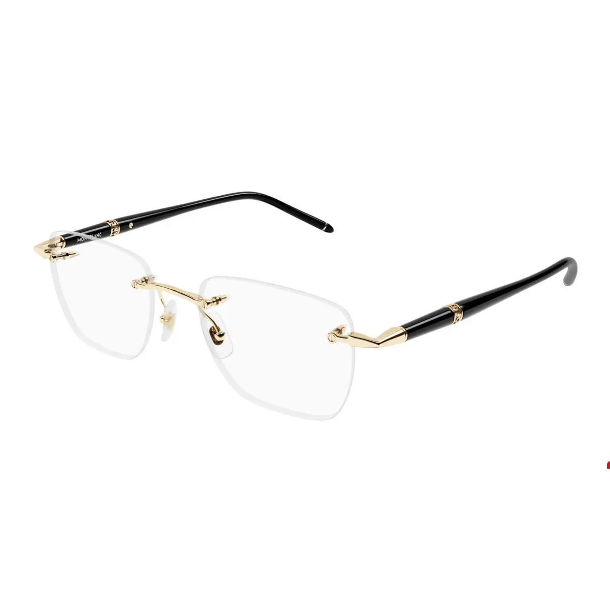 Montblanc MB0346O 001 Gold Rimless Optical Eyeglasses Frame Black Pen Temples