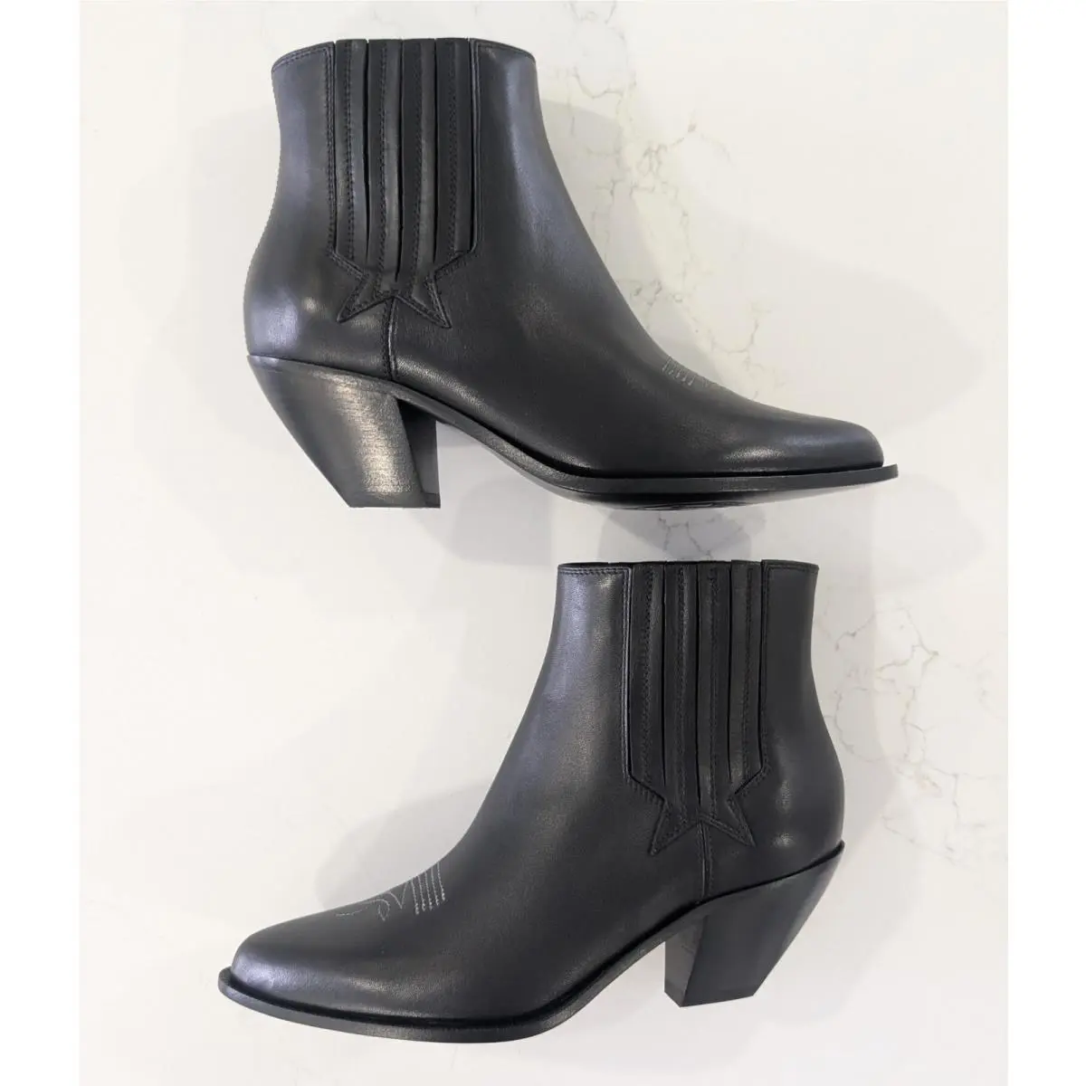 Golden Goose Sunset Black Leather Texan Cowboy Boots Star Size EU 36 US 6