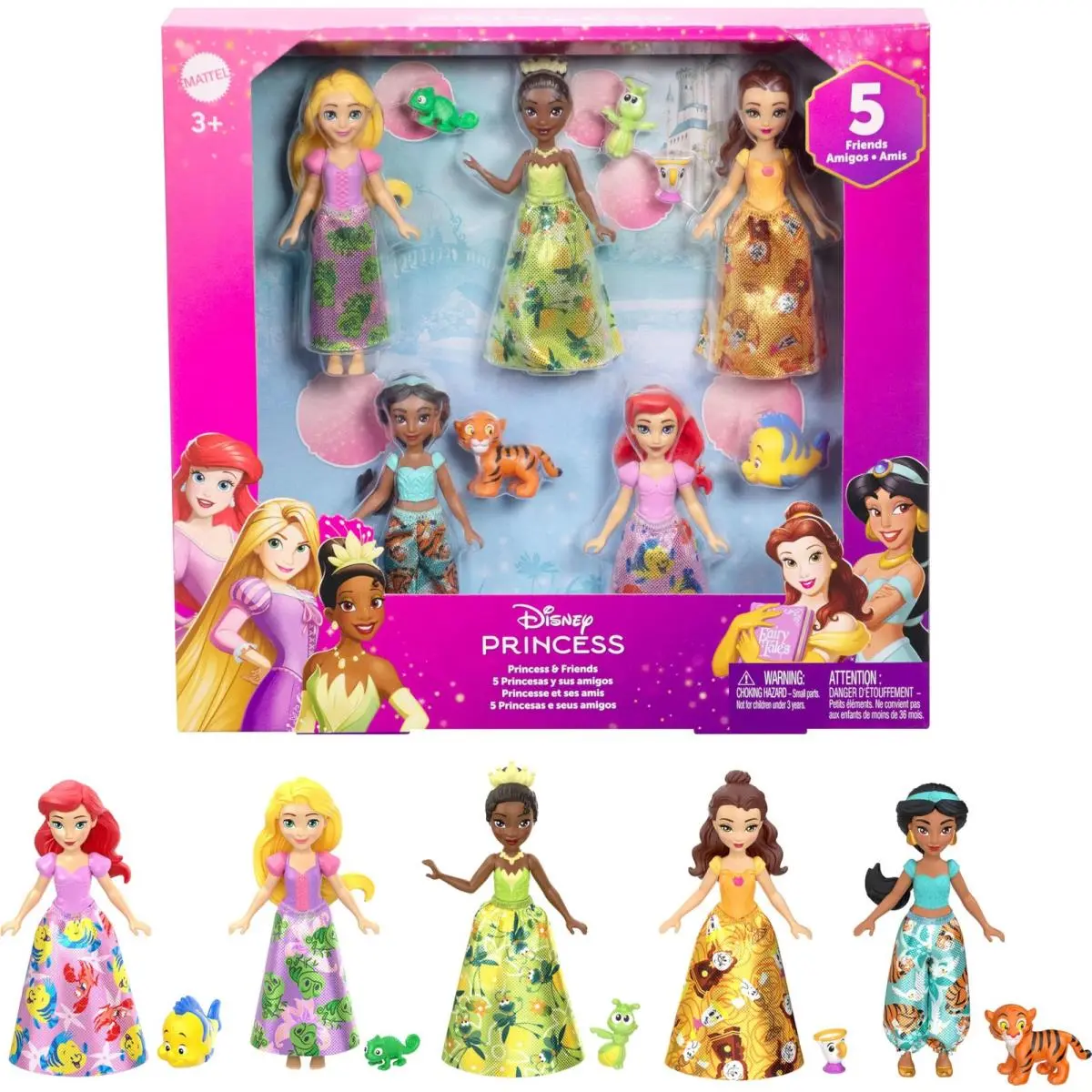 Mattel Disney Princess Friends Set with 5 Posable Small 5-pack Multicolor