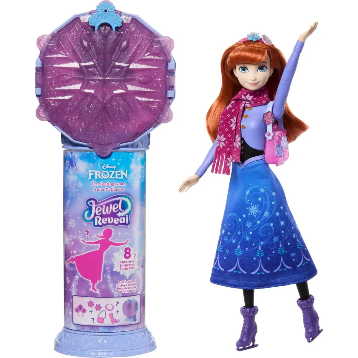 Mattel Disney Frozen Anna Ice Skating Fashion Doll Accessories with 8 Surprise