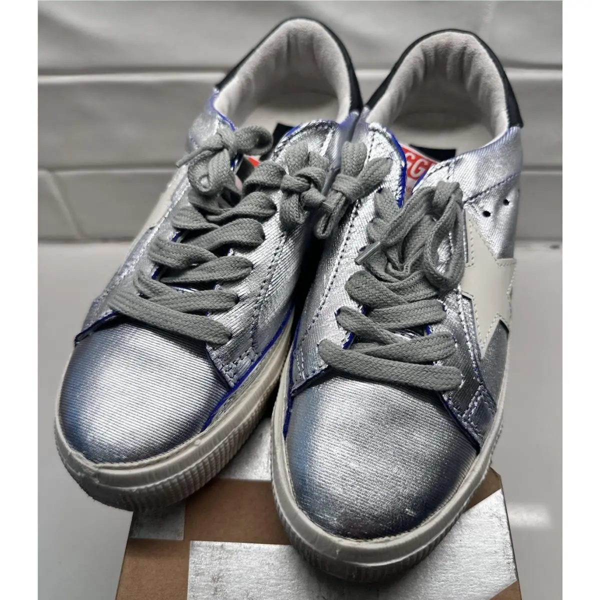 Golden Goose May Women’s Metallic Leather Sneakers Silver Size 36