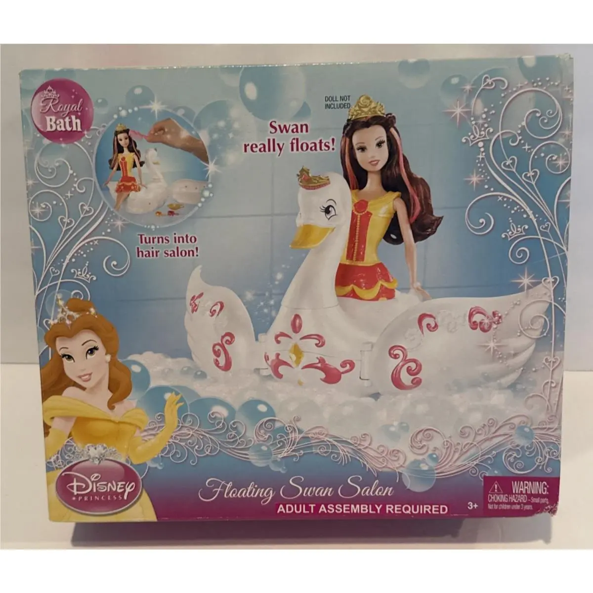 Disney Princess Belle Floating Swan Salon Bath Bathtime Toy Turns Into Salon