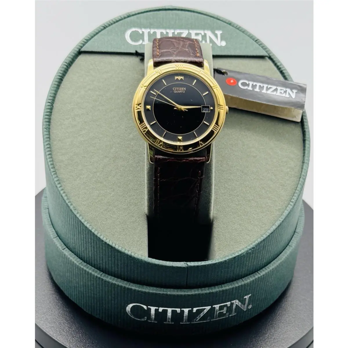 Citizen Quartz Dress Watch Black Dial Gold Tone Roman Numeral 5510-S3693 Nos