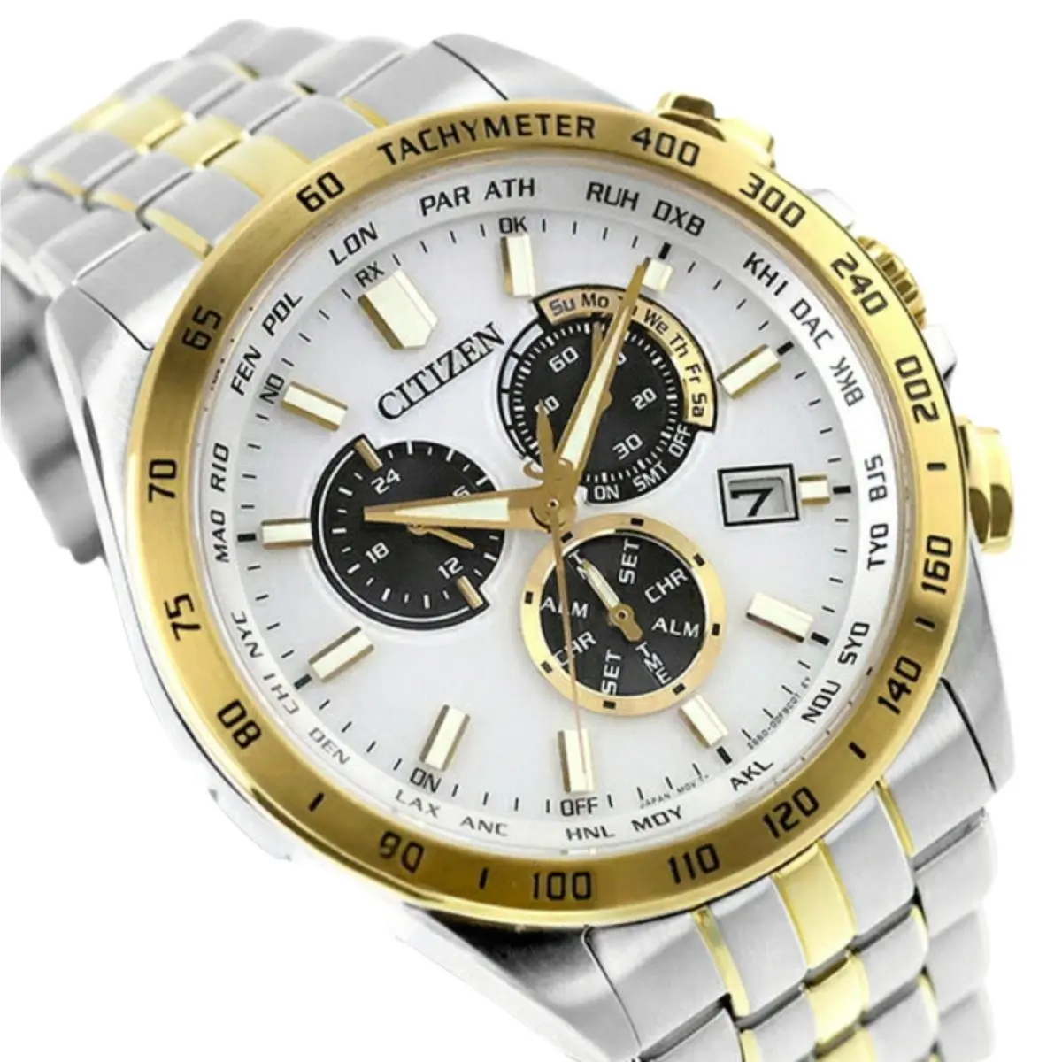 Citizen Eco-drive A-t World Alarm Stainless Steel Men`s Watch CB5874-65A