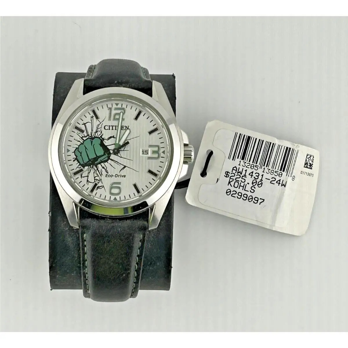 Citizen Eco-drive Marvel Hulk 45mm Silver Stainless Steel Case Black