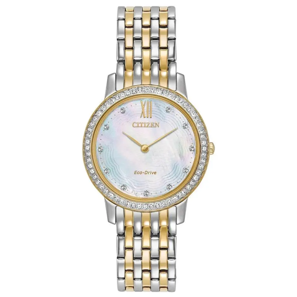 Citizen EX1484-57D Silhouette Eco-drive Crystal Mother-of-pearl Dial Watch - Dial: Mother-of-pearl, Band: Gold, Silver, Bezel: Gold