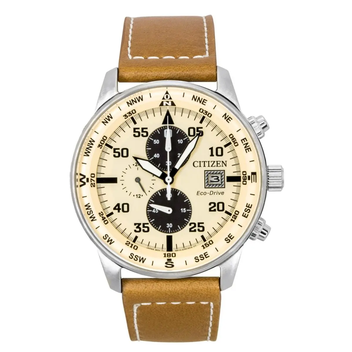 Citizen Eco-drive Aviator Chronograph Beige Dial 100M CA0880-15X Men`s Watch