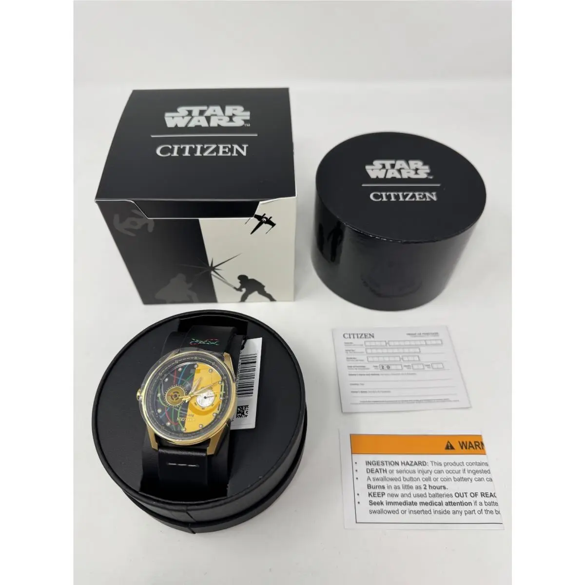 W/tag Citizen Star Wars C-3PO Rewired Eco-drive Black Leather Strap Watch