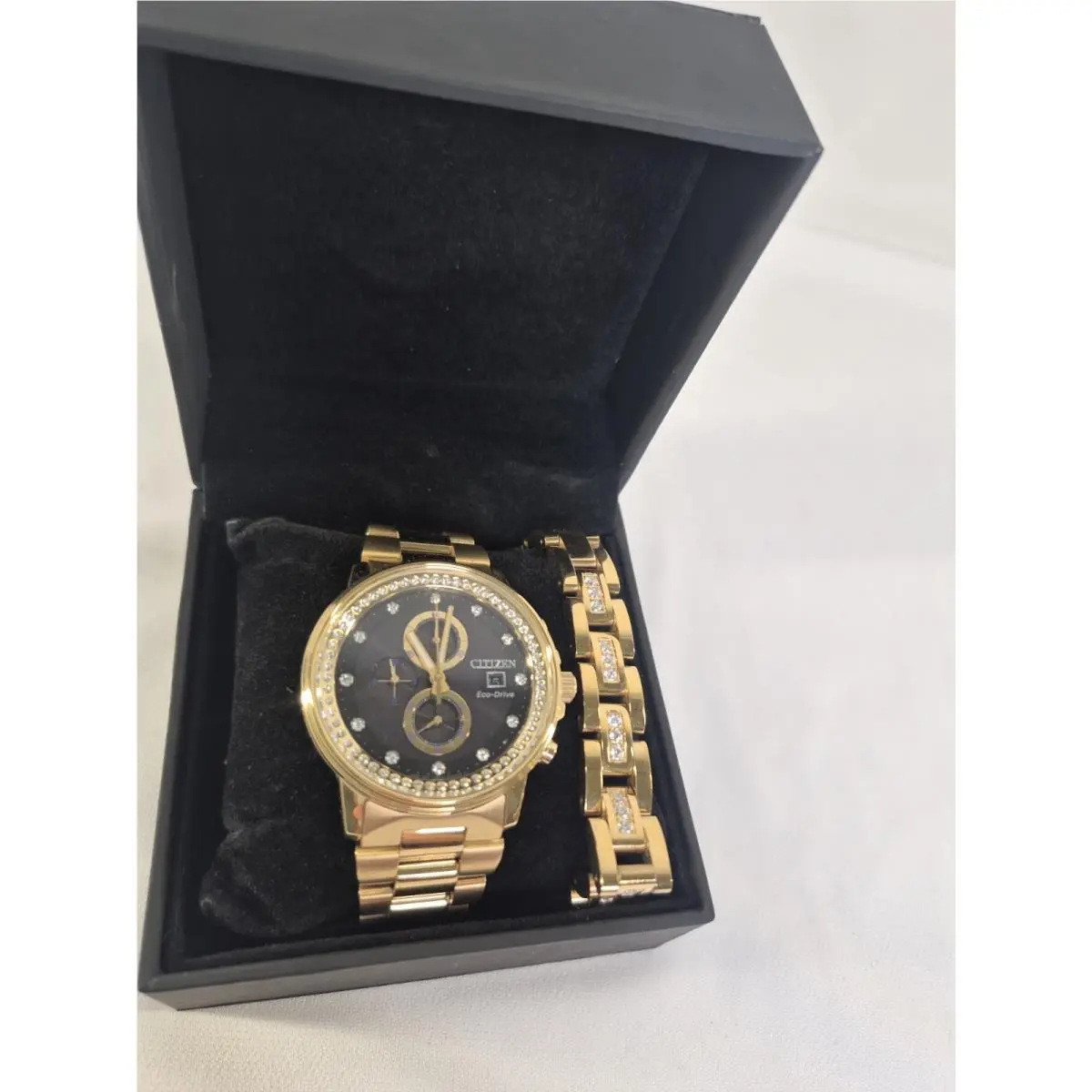 Citizen Men`s Eco-drive Nighthawk Crystal Gold-tone Chronograph Watch/ Bracelet