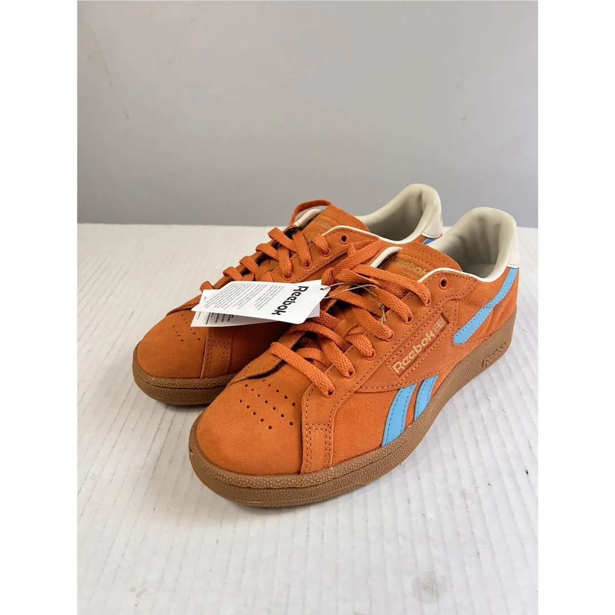 Reebok Club C 85 Mens Burnt Orange Light Blue Suede Sneakers 7 Retro Skater Low