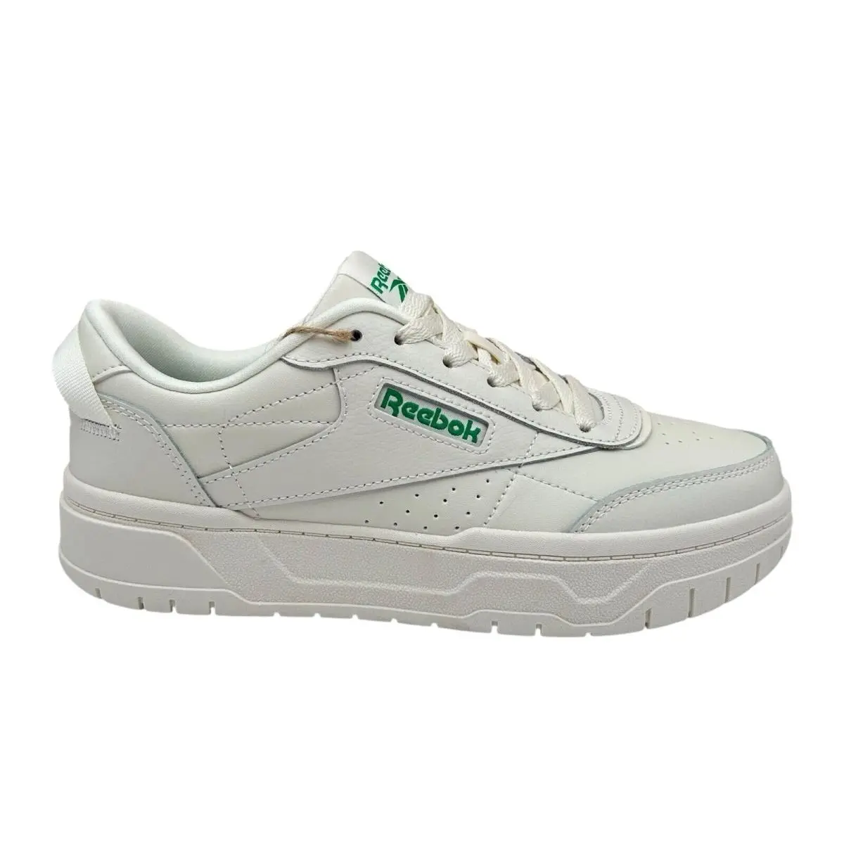 Reebok Tech Geo Womens Leather Casual Sneaker Size 8.5 White Chalk/green Lace up