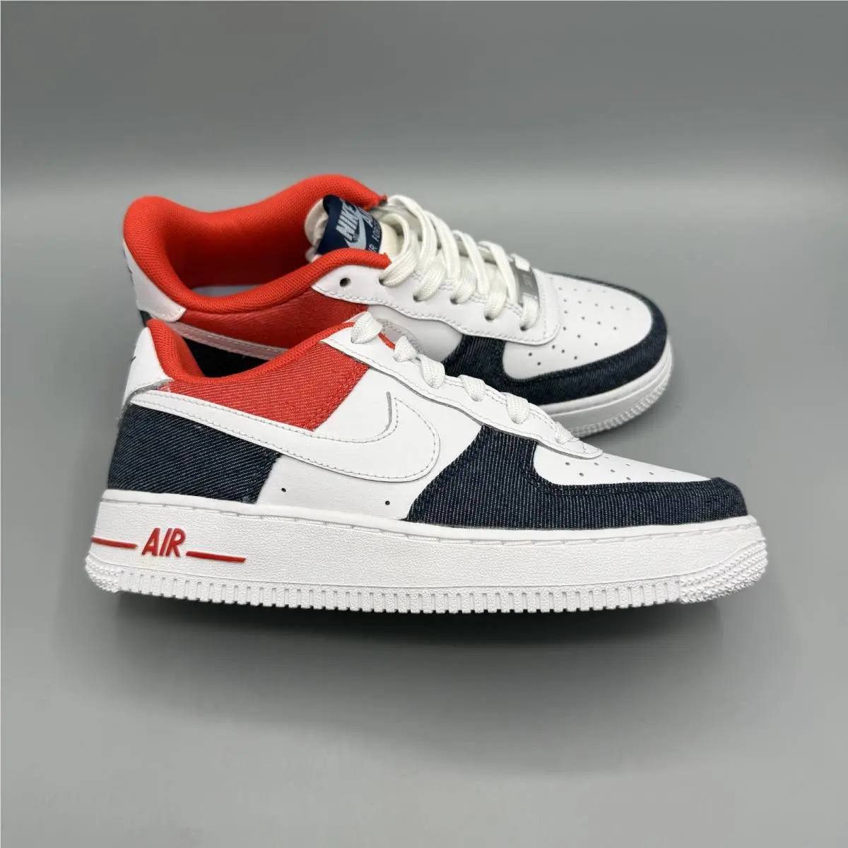 Nike Air Force 1 Usa Denim GS Boy`s Shoes White Blue Red Size 4.5Y