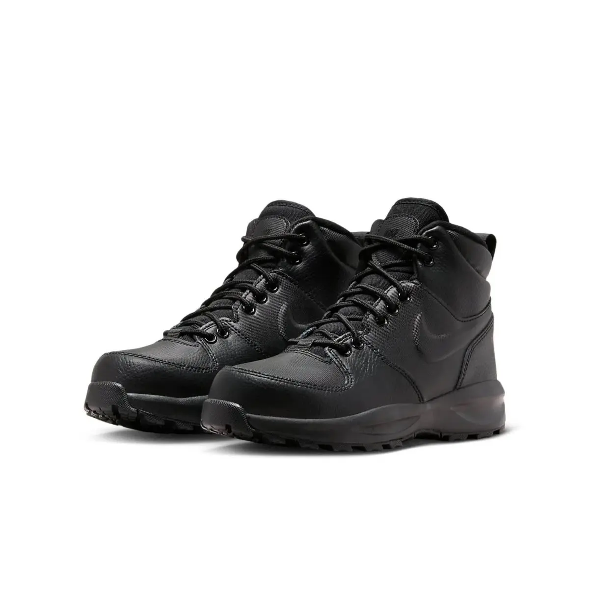 Nike Manoa Leather BQ5372-001 Boots Kids US 4 Triple Black Rugged Lace Up NR5739