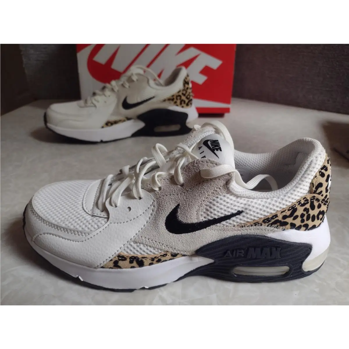 Women`s Nike Air Max Excee White Leopard Print Athletic Shoes HQ2115-100