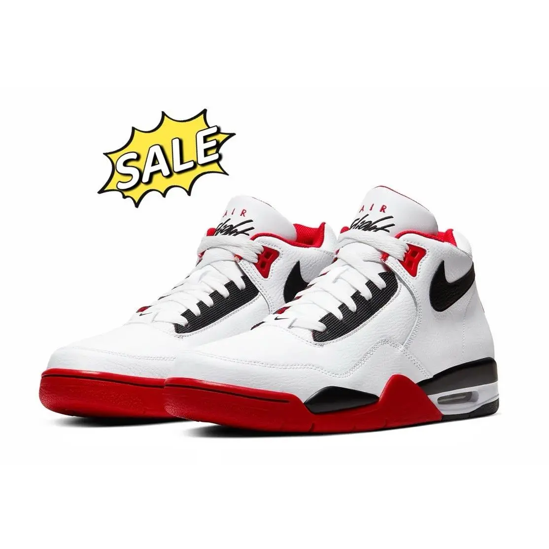 Nike Air Flight Legacy White/black/red Leather Lace-up Mid Top Men Size 10.5-13