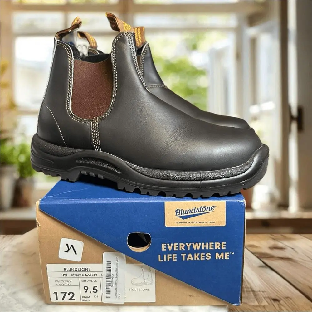 Blundstone shoes - BLUNDSTONE 172 Safety Work Chelsea Boot Stout Brown - Brown, Exterior: Brown 6