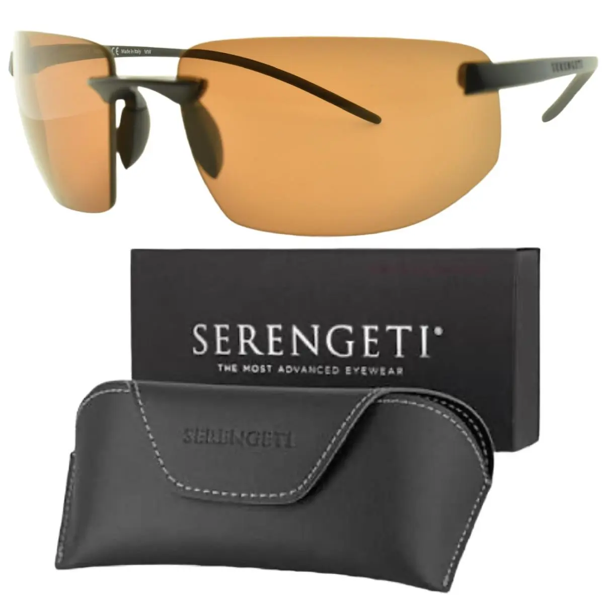 Serengeti Lupton SS553005-S 67-16-135 Matte Black Rectangle Rimless Sunglass - Frame: Matte Black, Lens: Brown