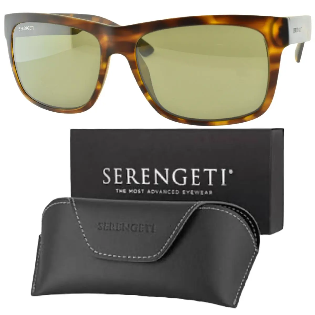 Serengeti Positano 8984-S Brown Tortoise Rectangle Full Rim Sunglasses - Frame: Brown Tortoise, Lens: Green