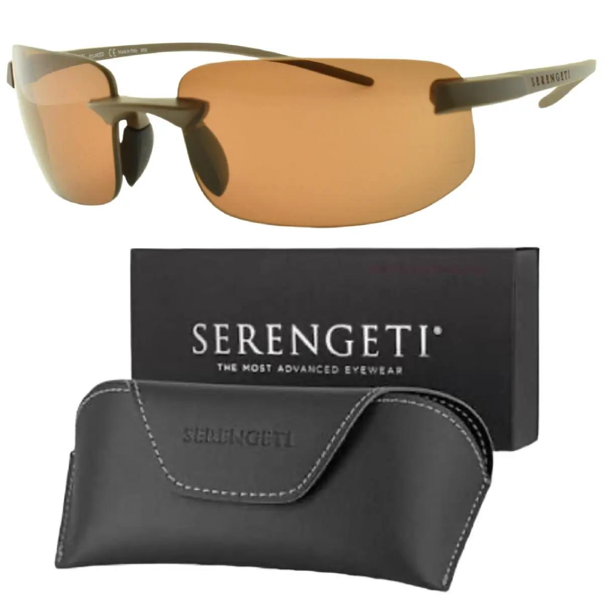 Serengeti Lupton S SS552004-S 61-16-135 Brown Rectangle Rimless Sunglasses - Frame: Brown, Lens: Brown