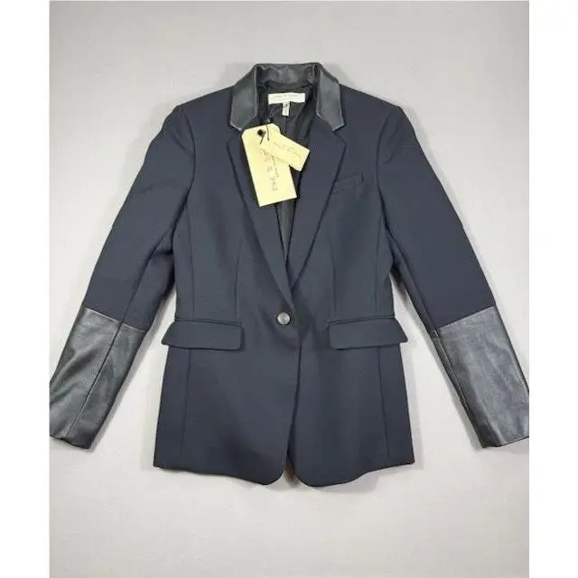 Rag Bone Blazer Womens 2 Black Wool Leather Sleeve Collar Trim Made Usa Jacket