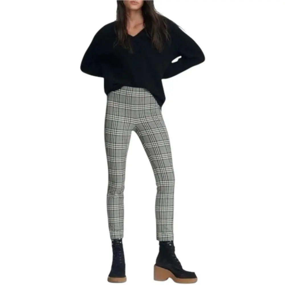 Rag Bone Simone Fitted Stretch Check Plaid Gray Crop Pants Size 6