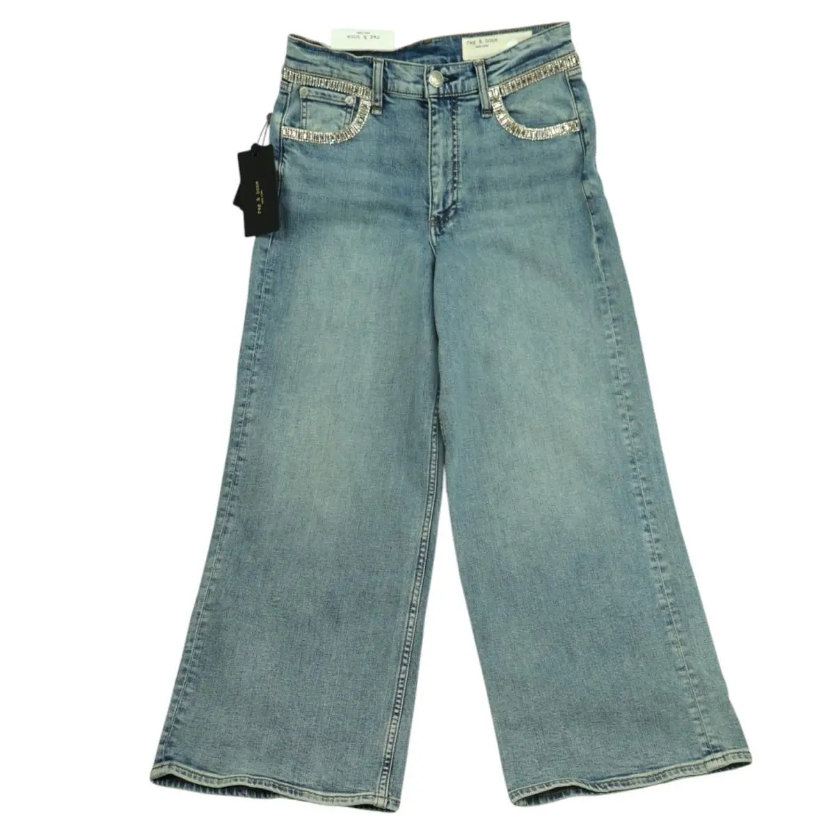 Rag Bone Andi High Rise Ankle Wide Leg Jeans 26 Pacific Jewel Bling