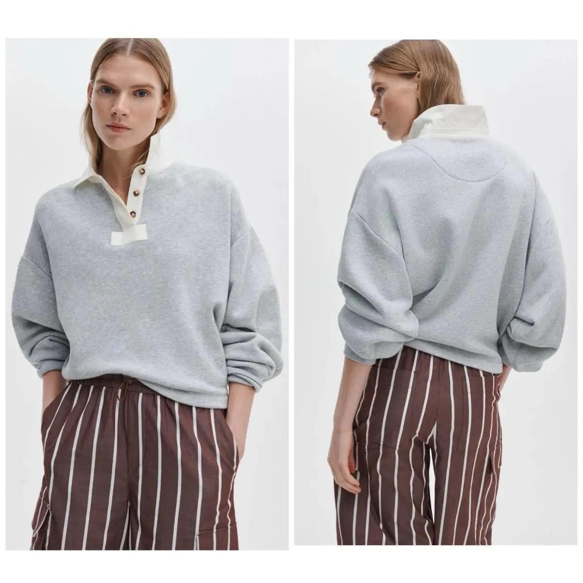 Rag Bone Vintage Terry Oversized Polo Sweatshirt In Grey Size: Large