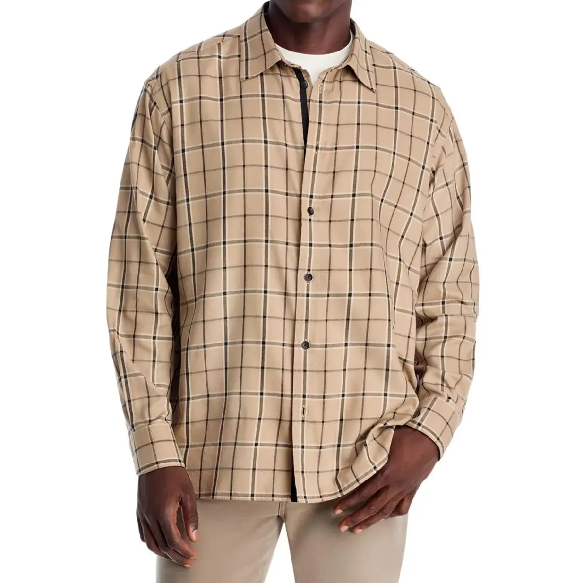 Rag Bone Shirt Mens Small Tan Plaid Flannel Oversized Lightweight Matthew