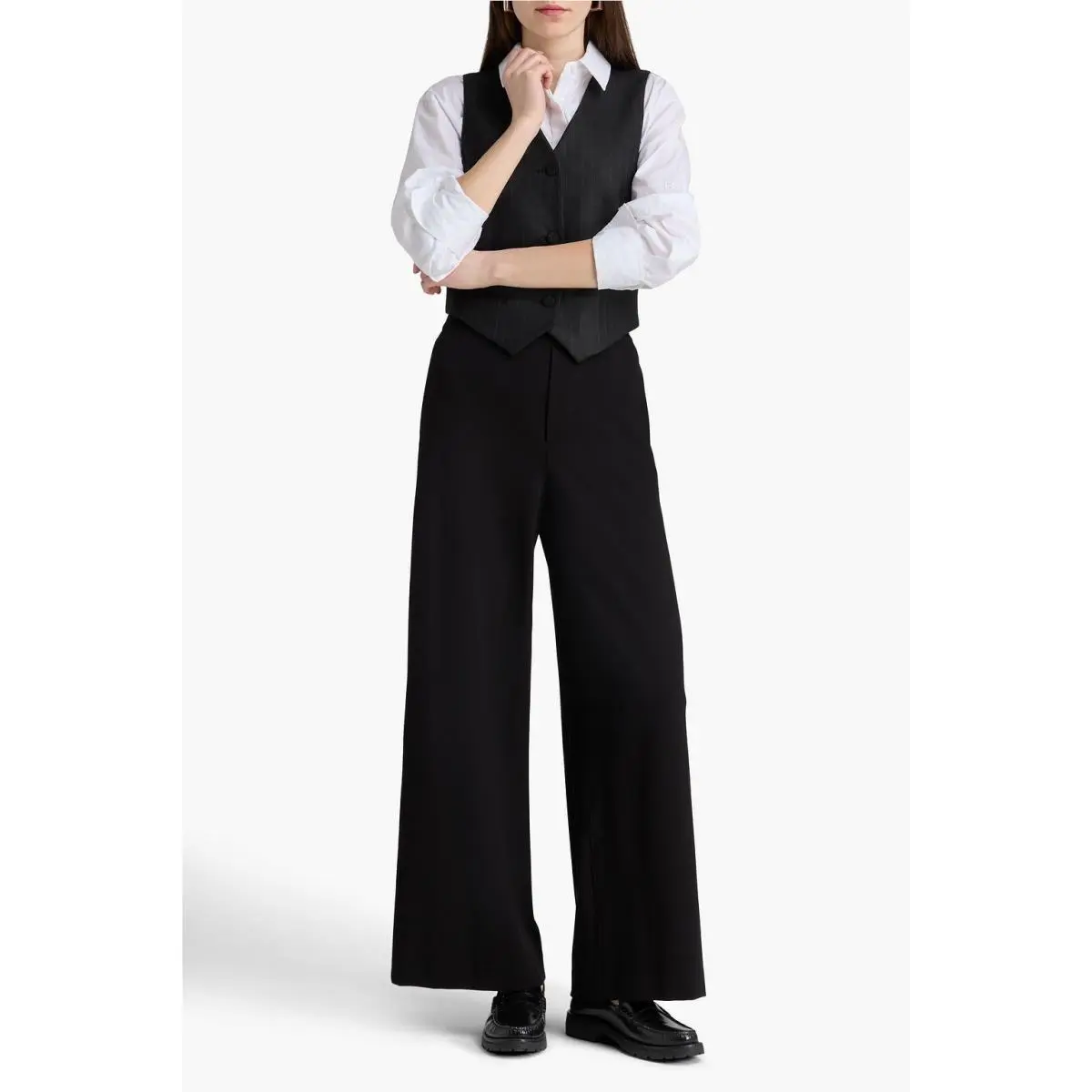 Rag Bone Women`s Blanca Twill Wide Leg Pull On Pants Black Size 4